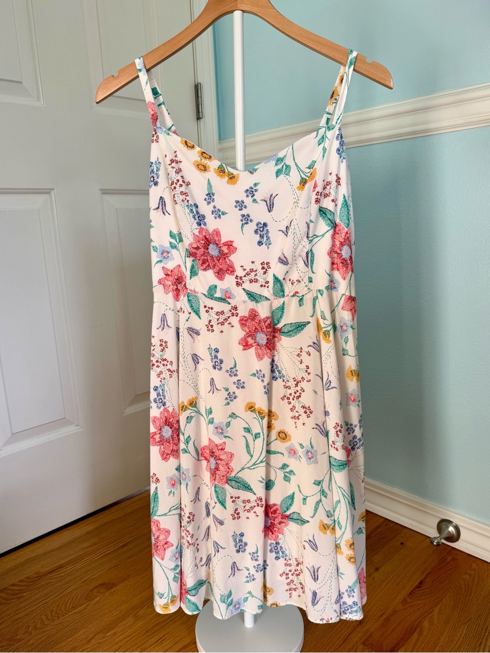 Old Navy | Fit & Flare Lined Printed Cami Mini Dress | Pink & White Floral | XL